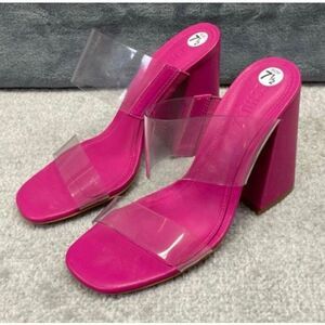 Schutz Womens Victorie High Block Heel Sandals Pink Size 7.5 NWOT